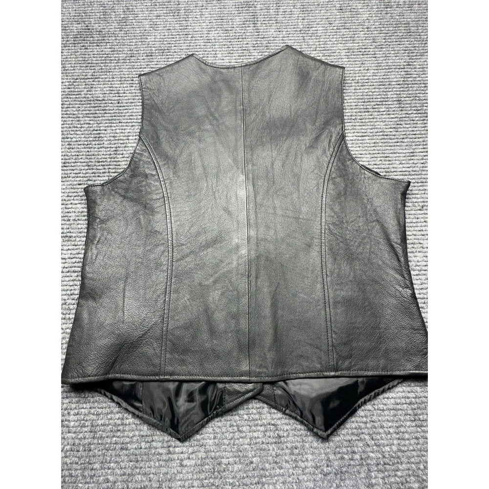 USA Leather Vest Womens 2XL Black B320 Genuine Leather Snap Front Western Style - Picture 7 of 9